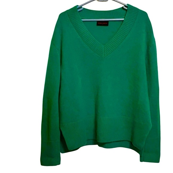 Kirna Zabete 100% Cashmere V Neck Sweater Green Women’s Large - Picture 1 of 8